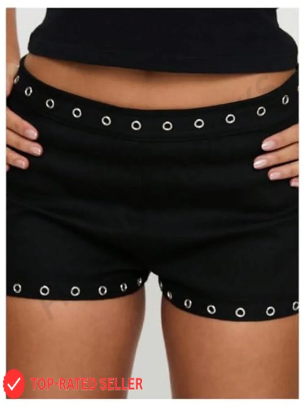 High Rise Goth Micro Shorts with Grommets & Zipper, Festival Rave Club Bottom
